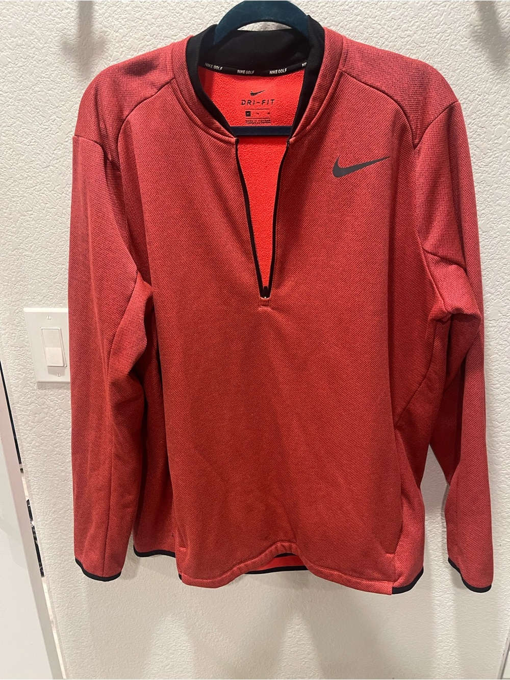 Nike Men’s Red Quarter-Zip Dri-FIT Pullover with Black Accents